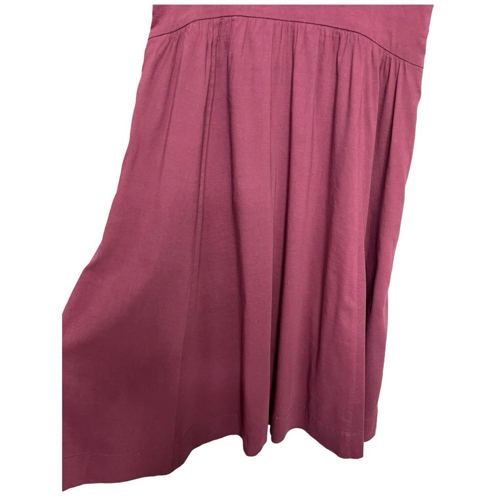 Theory Linen Spaghetti Strap V Neck Fit Flare Lattice Pockets Dress Plum 2 - Picture 6 of 13